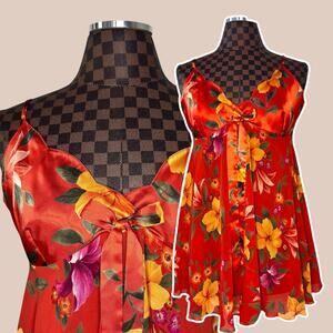 Vtg Victoria's Secret Floral Babydoll Nightie Slip Dress Top Size Large Orange